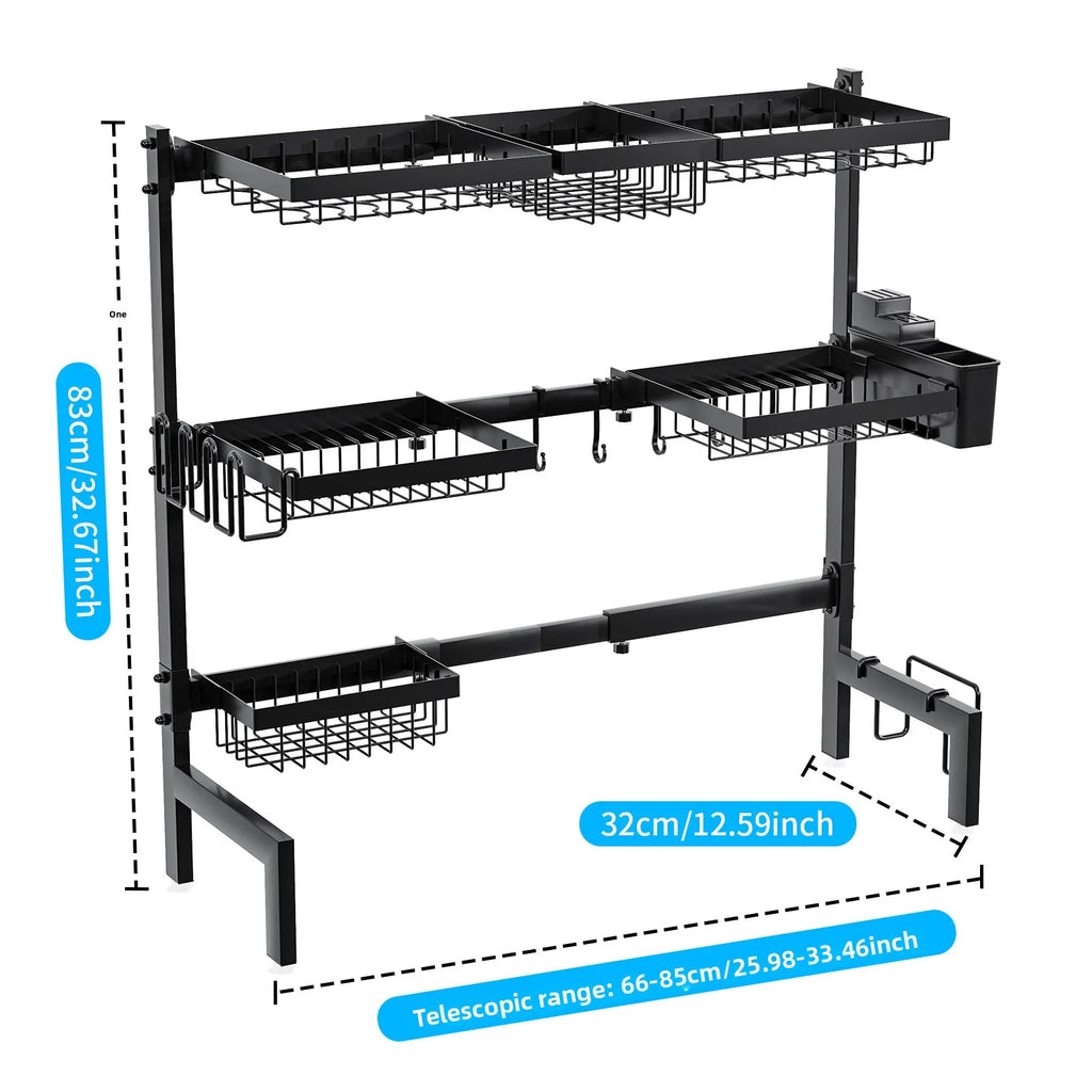 Kitchen Sink Shelf Sink Dish Rack Drain Rack Dish Storage Artifact Countertop Retractable Dish Rack Oasis Select Black six basket