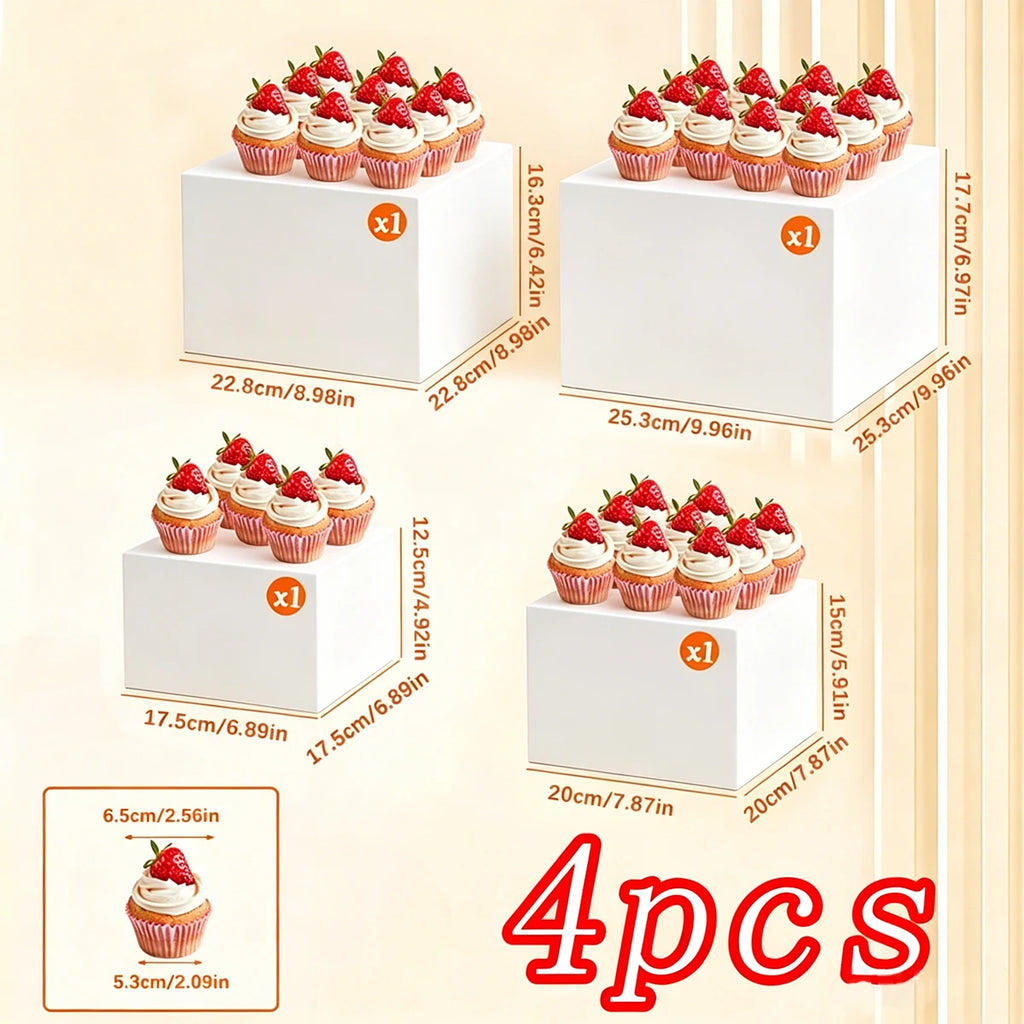 4/5/6/7/8pcs of Square White 3D Dessert Display Stand Stackable and Nested Wedding Acrylic Buffet Display Stand Ideal Choice Oasis Select 4pcs-white
