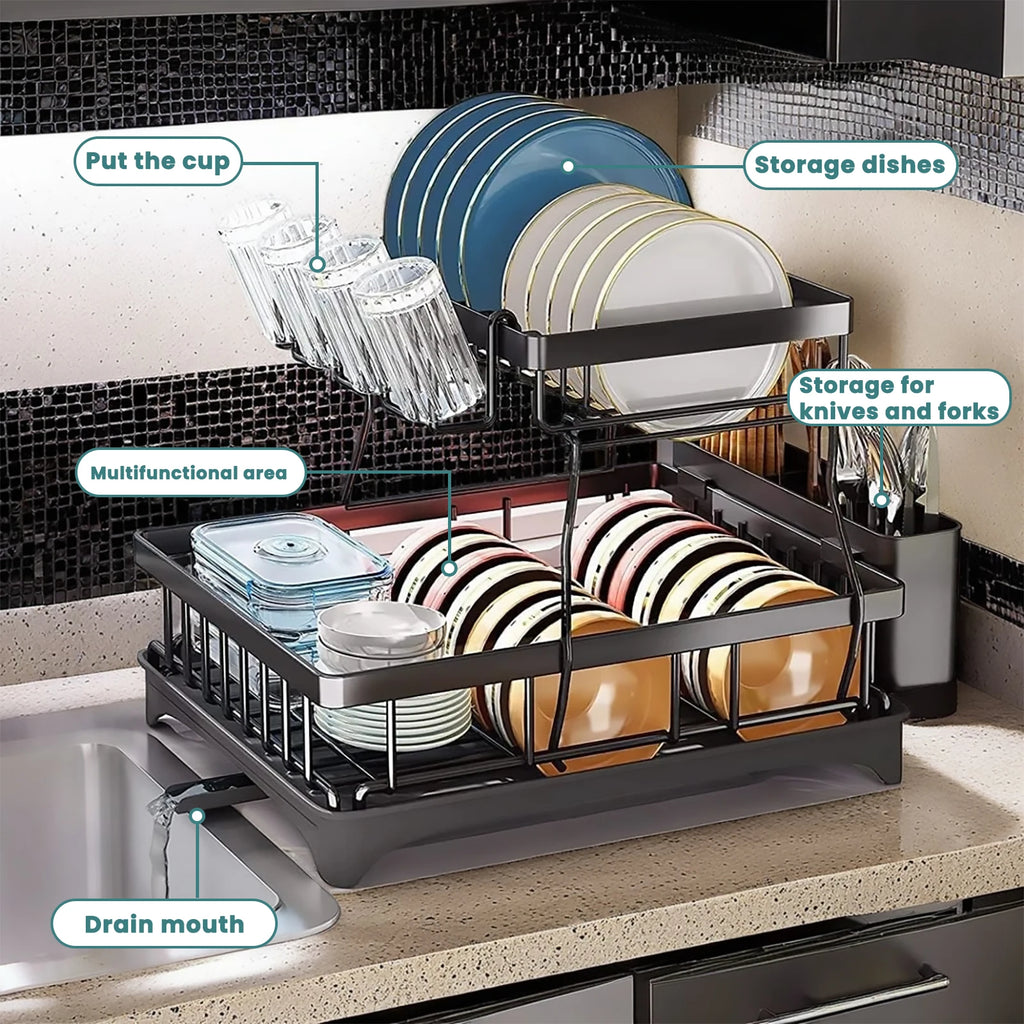 Large 2-tier dish drying rack for kitchen countertops, removable large-capacity dish draining rack Oasis Select