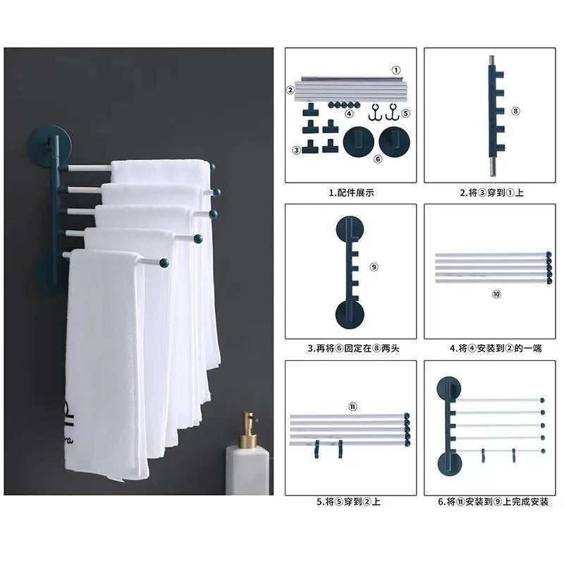 Household products hole free multi-purpose rotary towel rack rotatable bathroom toilet wall hanging towel bar rack Oasis Select