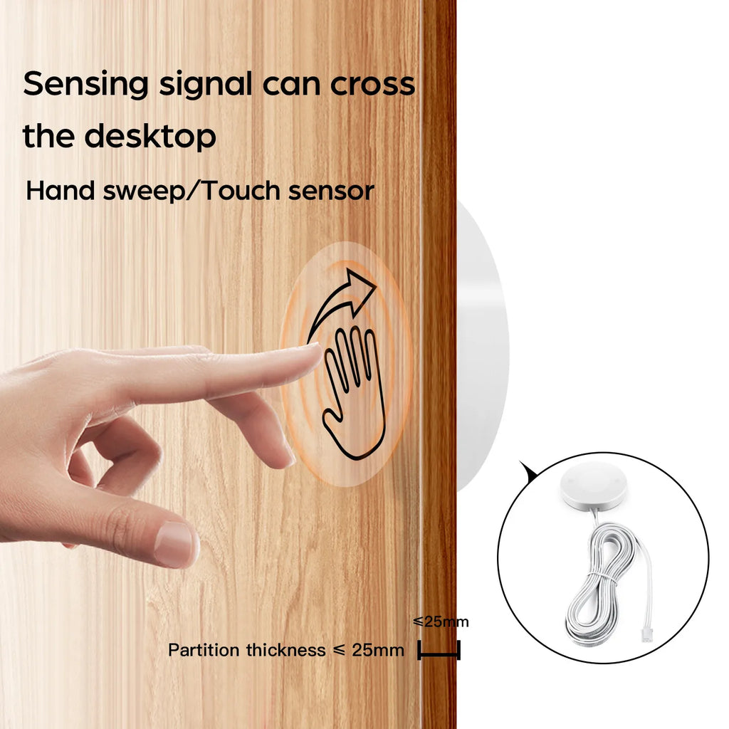 Wireless Touch Sensor Dimmer Control Hand Sweep Sensor Dimmable Light Switch for Cabinet Light Strip Penetrable 25mm Wood Panel Oasis Select