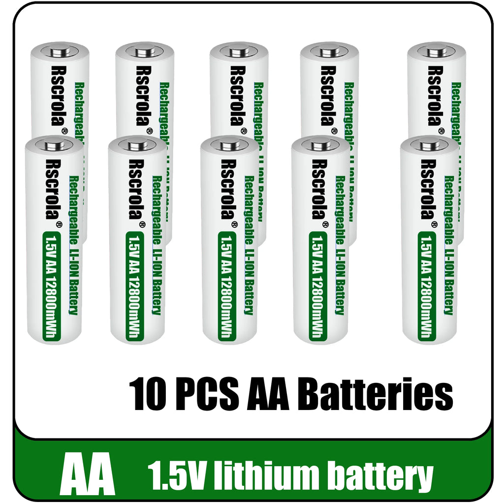 Universal Rechargeable 1.5V AA 12800mWh Lithium ion Battery Fast charging with Charger for Camare Clock Mouse Fan Electric Toys Oasis Select 10 PCS Batteries