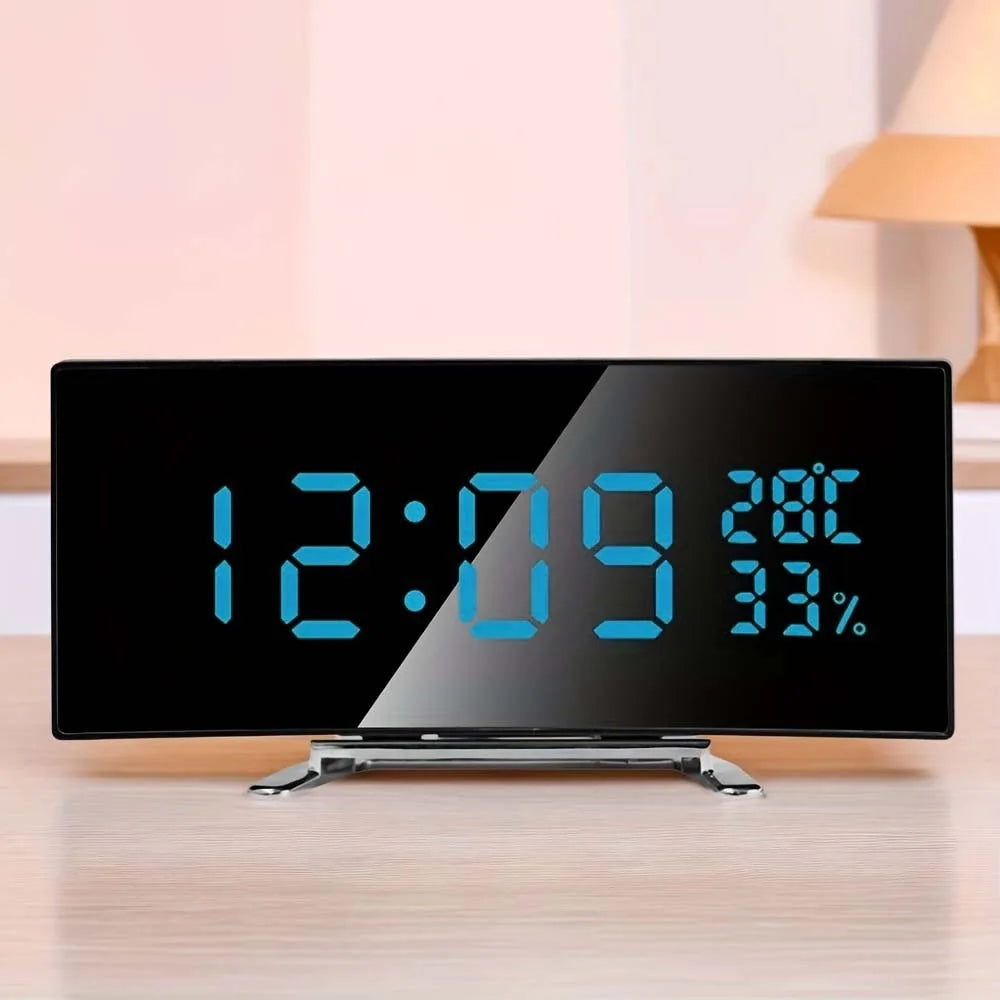 Curved LED Digital Alarm Clock | Large Screen, Dual Alarm & Dimmer