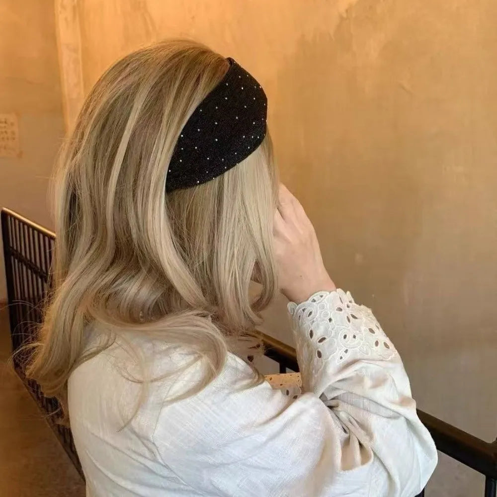 Elegant Sparkling Rhinestones Headband Extra Wide Full Moon Star High-crowned Hair Hoop Deluxe Hairband Party Hair Accessory Oasis Select
