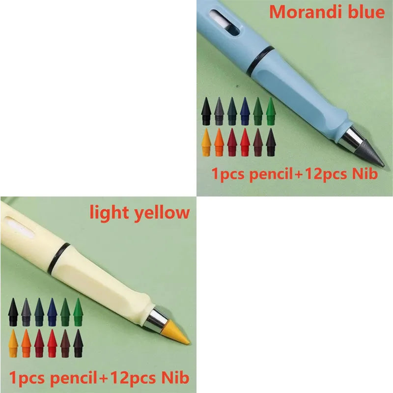 1/2set Kawaii 12 Colors Eternal Pencil No Ink Unlimited Pencils School Kids Art Painting Color Sketch Writing Stationery Oasis Select 2set mix 3