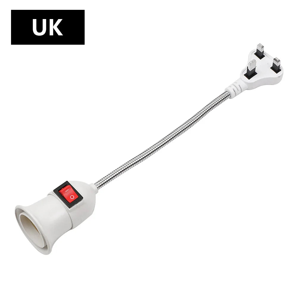 EU/UK/US Plug E27 Lamp Base Wall Flexible Holder Light Socket Converter Bases On/Off Book Light Adapter Plug Switch Oasis Select UK Plug