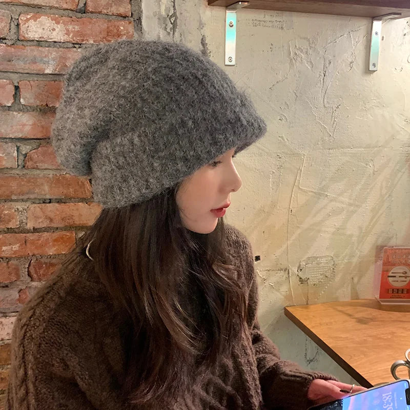 Xiben Big Head Knitted Hat, Children's Autumn/Winter Japanese Solid Color Versatile Knitted Hat, Men's Face Show, Small Pile Hat Oasis Select