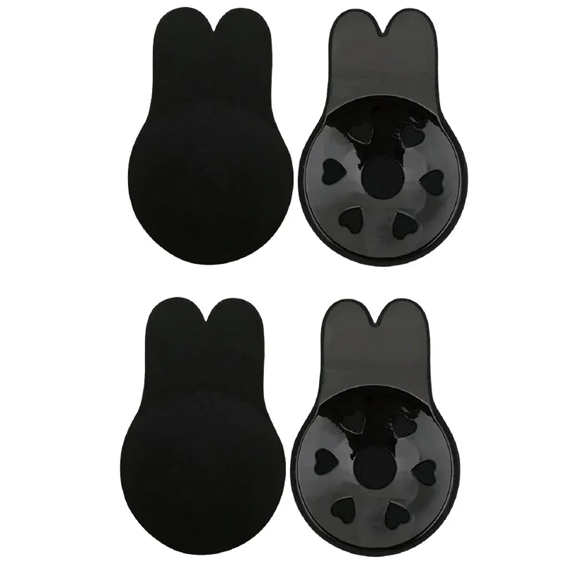 Women push up bras self adhesive silicone strapless invisible bra reusable sticky breast lift tape rabbit nipple cover bra pads Oasis Select Black 2pairs 11cm