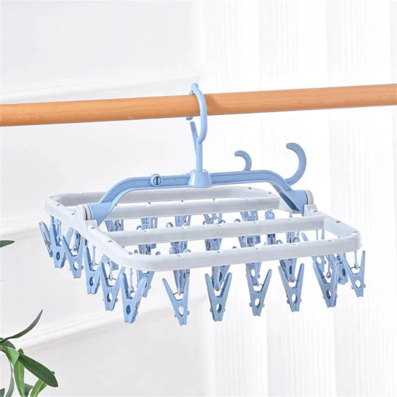 32-Clip Foldable Clothes Drying Rack | Windproof Laundry Hanger
