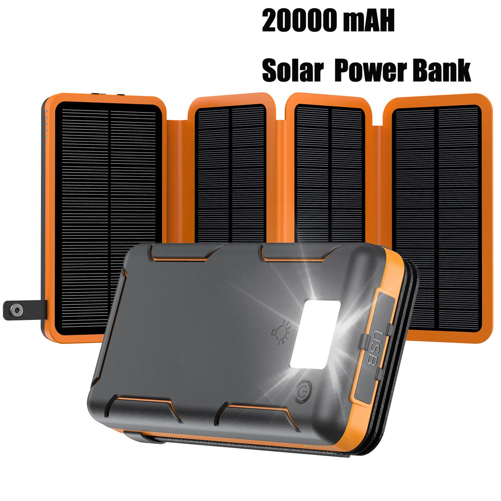 New Portable Solar Power Bank 20000mAh Large Capacity Charger Compatible with IOS Android USB-A And USB-C Fast Charging outdoor Oasis Select 1 pcs Battery
