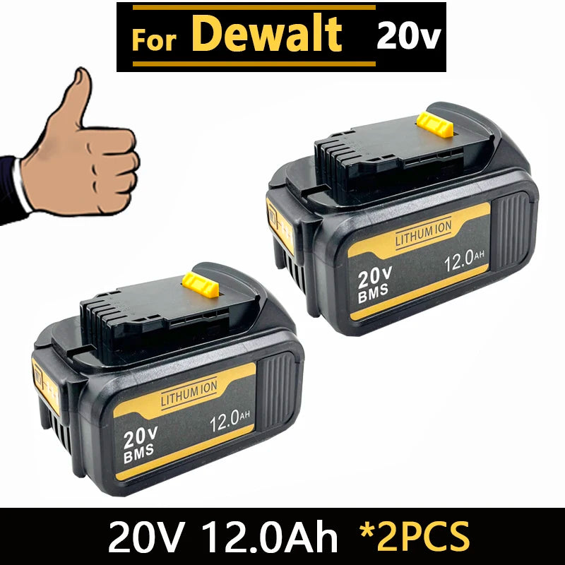 [Battery + Charger Set] 18-20V 6.0Ah/8.0Ah/12.0Ah Lithium Battery for DEWALT 20V MAX XR, DCB207 DCB205 DCB206, Oasis Select 2PCS 20V 12.0Ah