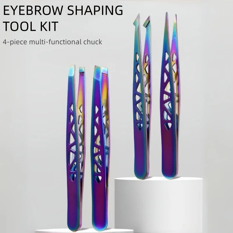 4PCS boxed high-precision stainless steel hollow iron tower tweezers, 96 clip eyebrow trimming set Oasis Select