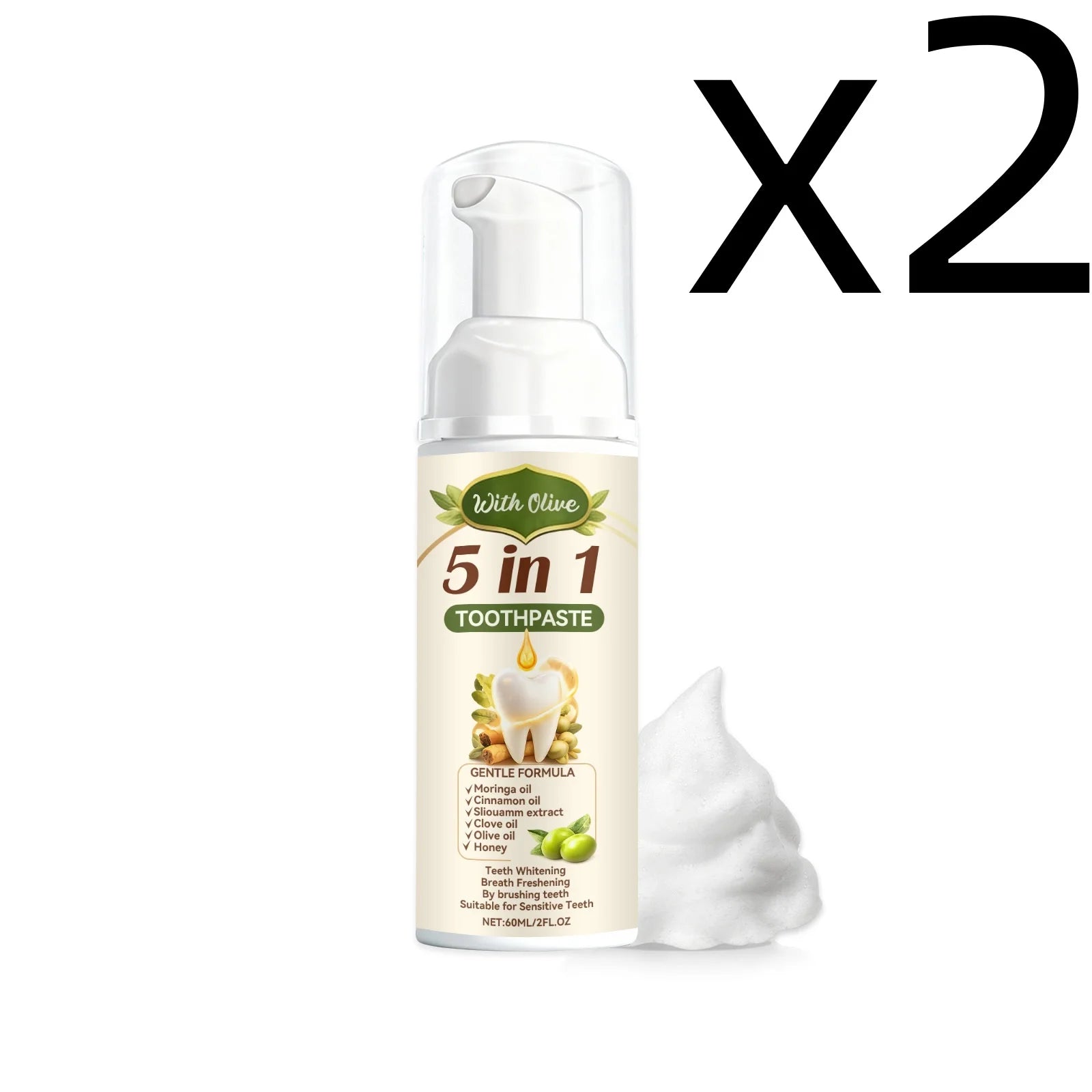 Olive Teeth Clean Toothpaste Mild Foaming Deep Cleaning Offer Oral Health Environment Keep Freshness Breath Portable Toothpaste Oasis Select 60ml X 2PCS