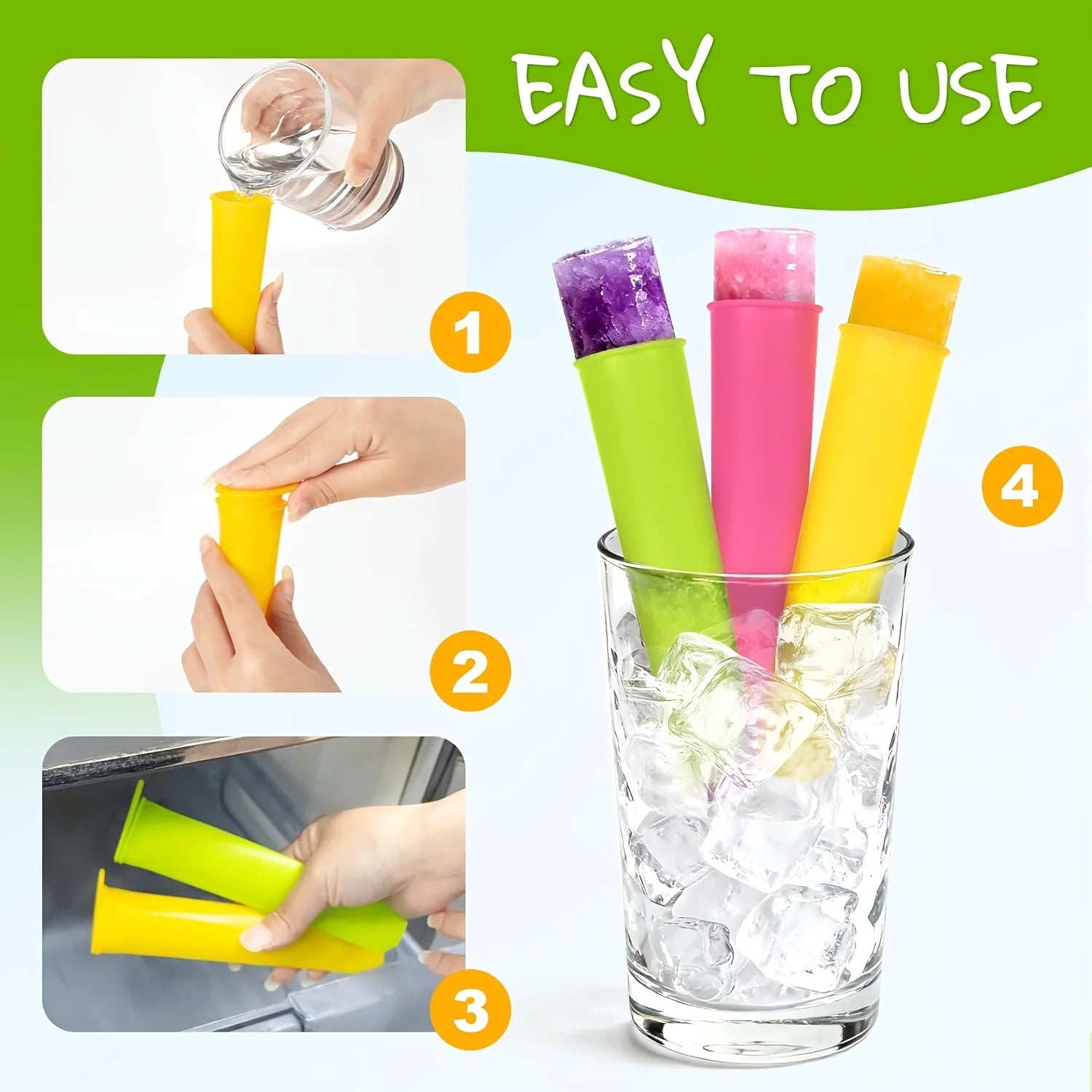 6Pcs Reusable Silicone Popsicle Molds with Lids Tubes Leak-Proof Easy One-Press Release for Homemade Yogurt Bars Juice Popsicles Oasis Select