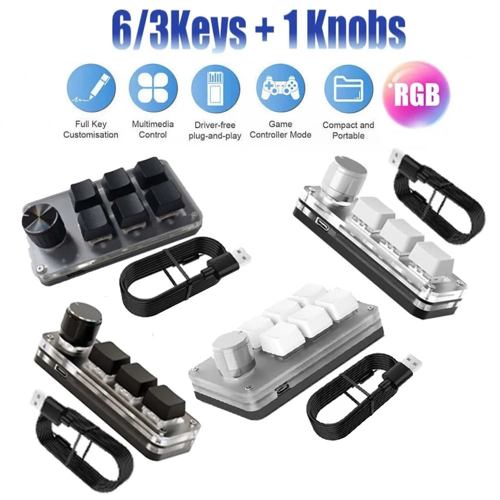3/6 Keys 1 Knob Mini Macro Mechanical Keyboard USB RGB Gaming Custom Programming Knob Portable Custom Switch For Photoshop Oasis Select