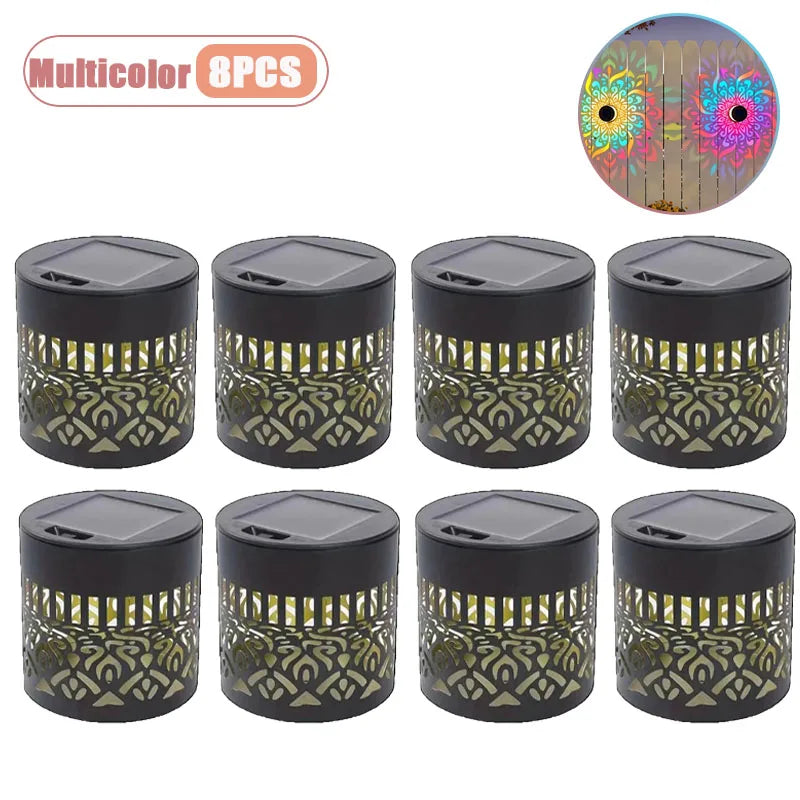1-8PCS Solar Sunflower Mandala Wall Lantern Outdoor Waterproof Decorative Light for Garden Fence Patio Pathway Night Oasis Select Multicolor-8PCS