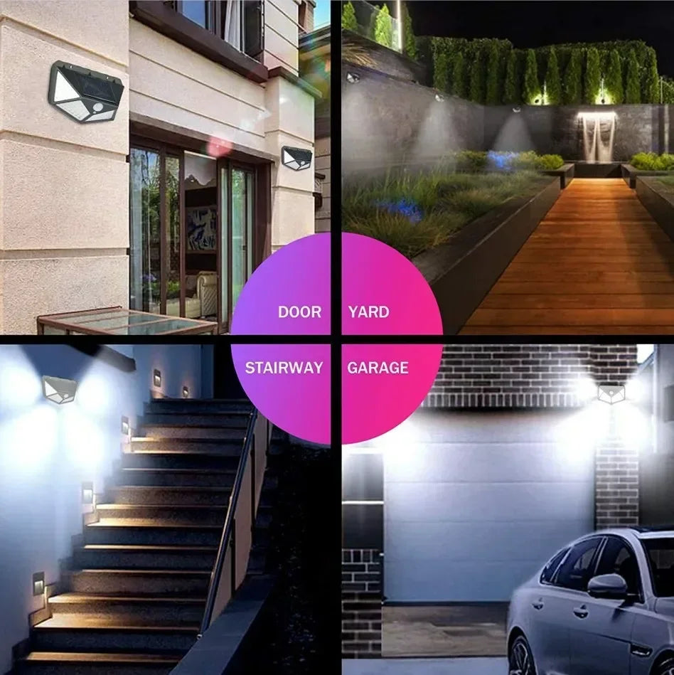 100LED Solar Wall Light PIR Motion Sensor – IP65 Outdoor 270°