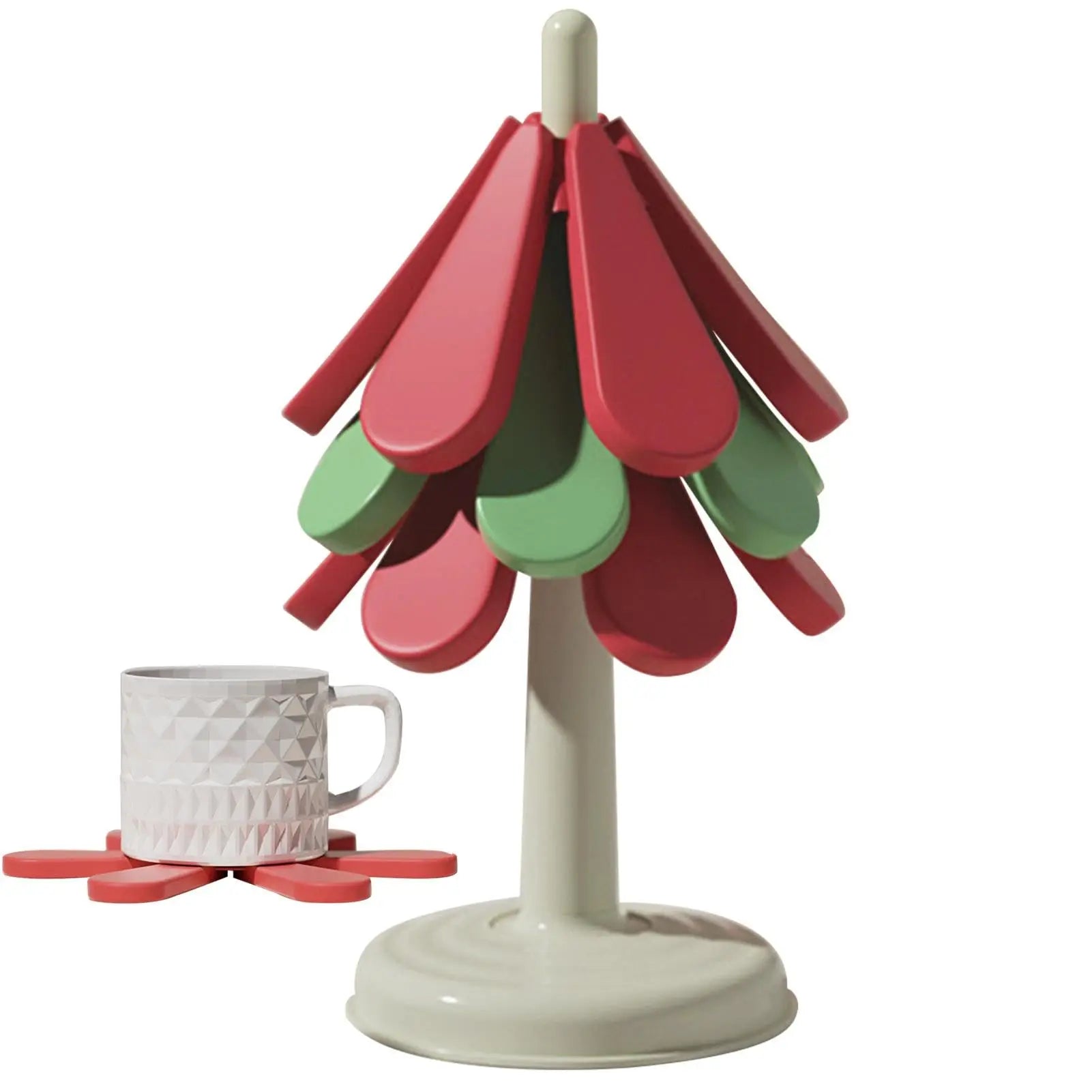 Tree Shape Trivet, Anti Scald Foldable Silicone Trivets for Hot Dishes Heat Resistant Easy to Clean Tree Trivet with 3 Coasters Oasis Select