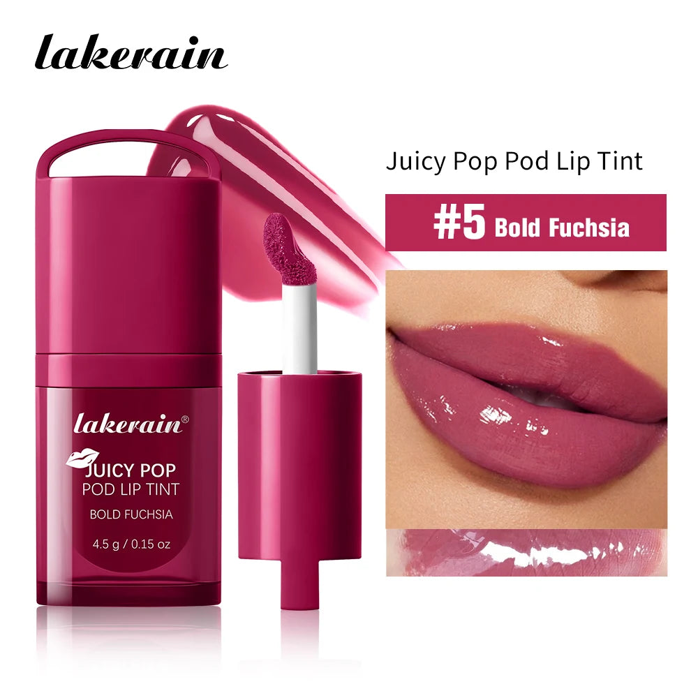 JuicePop Box Lip Tint Hydrating Oil Lip Gloss Long Lasting Waterproof Lightweight Nourishing Lip Stain Makeup Oasis Select 5Bold Fuchsia