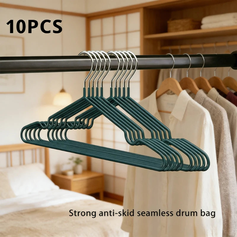 10pcs Nano Coated Non Slip Clothes Hangers Set,Anti Slip Dry Wet Dual Use Hanger,Clothe Organizer for Wardrobe Bathroom Laundry Oasis Select green