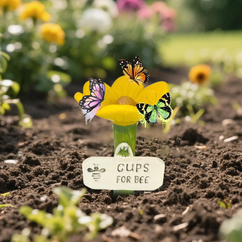 Butterfly Bee Bath Bowl With Flower Design Bee Pollinator Feeder Drinking Cup For Thirsty Pollinators Bee For Garden Decor Oasis Select