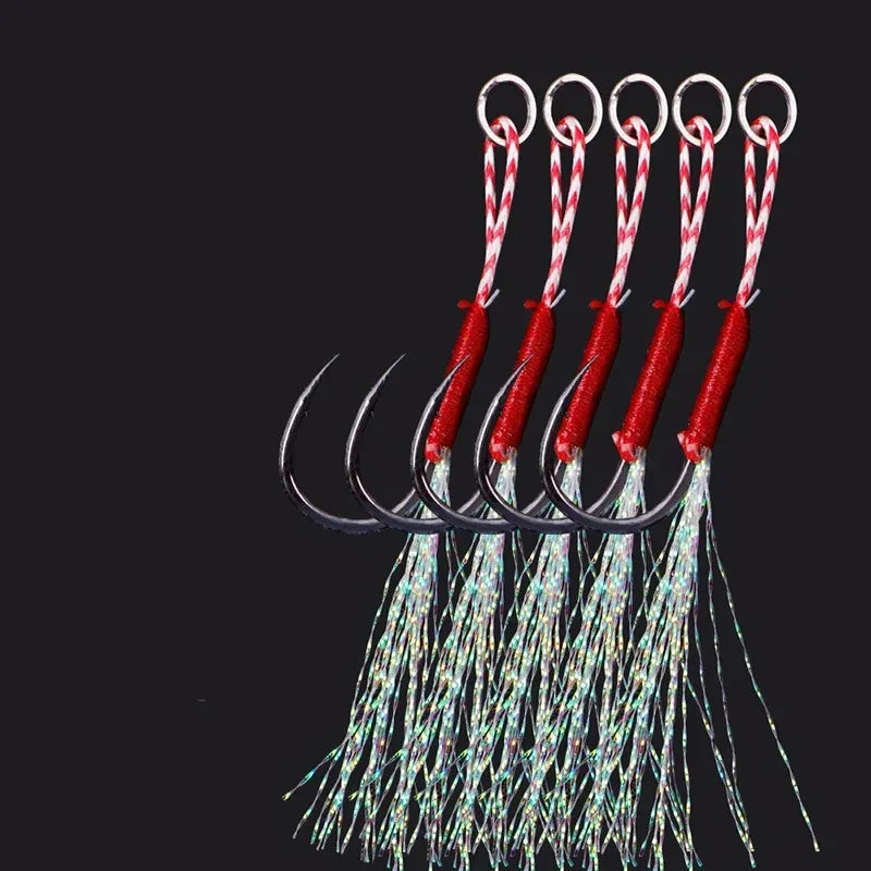 10/30/60pc Fishing Hook Jig Double PairHooks Barbed Thread Feather Accessories Pesca High Carbon Steel Fishing Lure Slow Jigging Oasis Select