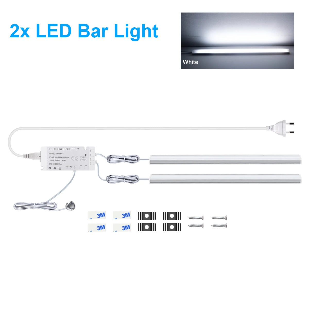 12V Touch Dimmable Swtich Control LED Light Bar White/Warm White 30CM/40CM/50CM Led Night Lamp for Kitchen Room Closet,1/2/4/6pc Oasis Select 40CM 2pcs White