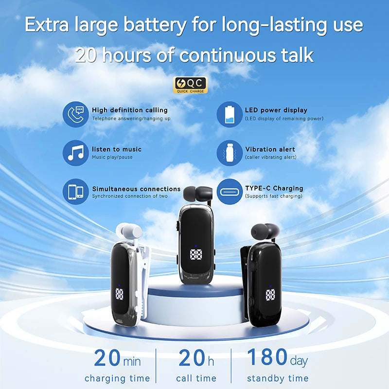 K88 Lavalier Business Bluetooth 5.4 Headphone Talk/Music Time 20 Hours, LED Digital Display,Noice Cancelling Wireless Earphones Oasis Select