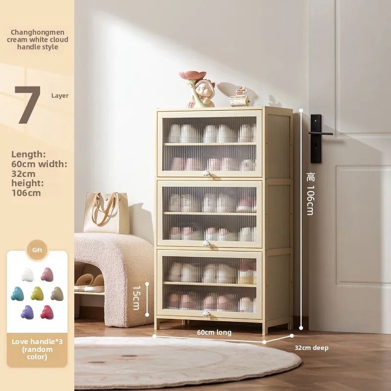 Cream wind dopamine shoe cabinet household simple door multi-layer dust storage shoe rack Oasis Select Seventh floor 60
