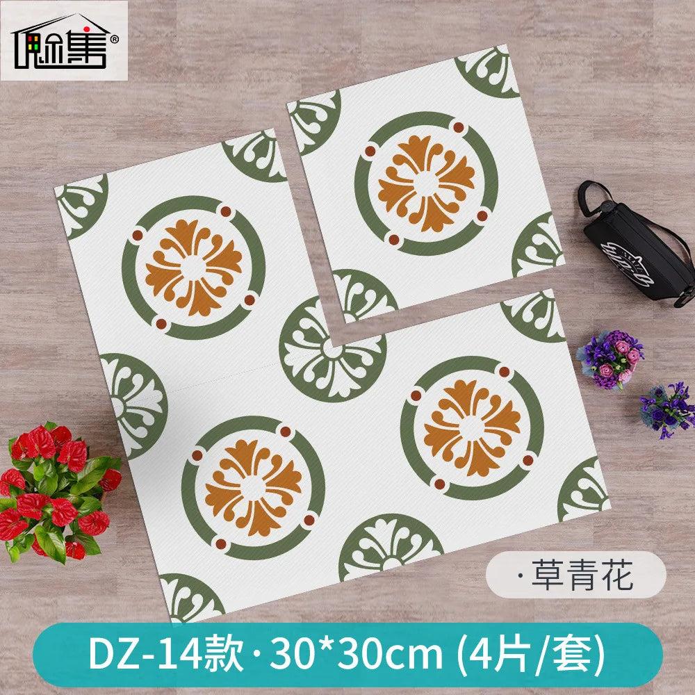 Kitchen Bathroom Oil Waterproof Non-slip Twill Floor Paste Bathroom Bedroom Living Room DIY Floor Paste Stickers Oasis Select DZ-14 30cmx30cm(4pcs-1set)