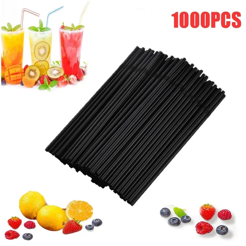 Disposable Plastic Curved Drinking Straws Reusable Child Straw for Drinks Colorful Drinking Tube Multi-time Straw Party Supplies Oasis Select 1000PCS-Black
