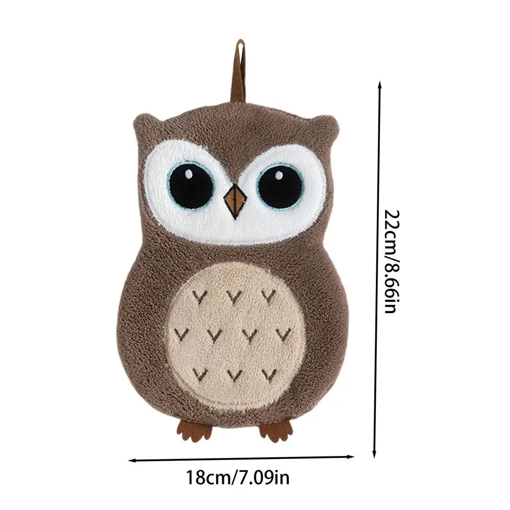 Hand Towel 1PC Cute owl Hanging Towel Kitchen Hand Towel Bathroom Soft Absorbent Handkerchief Wipe Towel Cartoon Kids Towels Oasis Select Brown