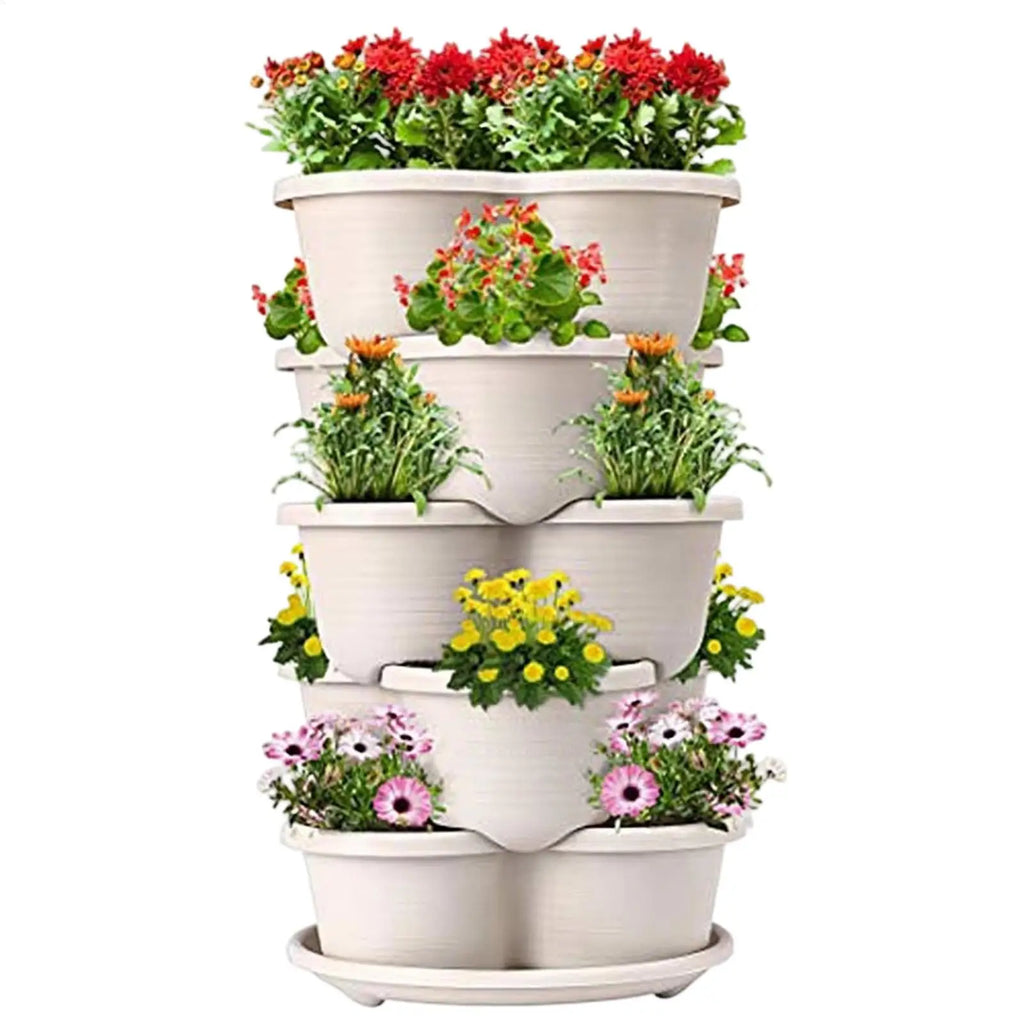 Stackable Plastic Flower Pot Multi-layer Garden Planter Tower Plant Vase Holder Nursery Pots Home Garden Balcony Decoration Oasis Select