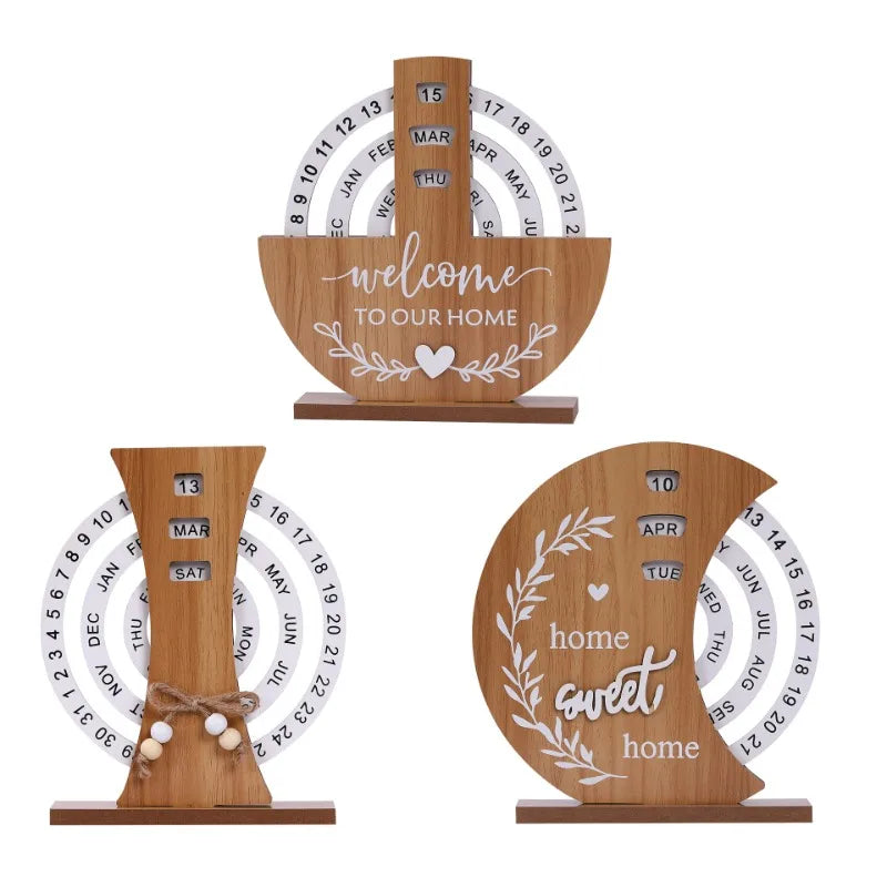 Creative Wooden Calendar Perpetual Calendar Home Decor Office Desktop Decoration Manual Rotating Desk Calendar Oasis Select