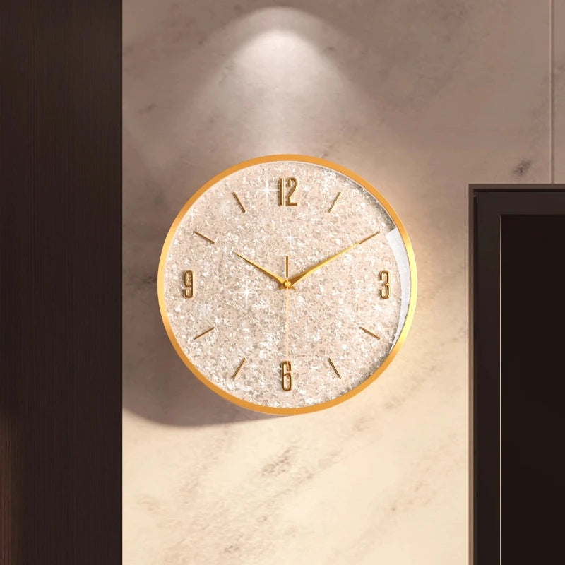 Gold Frame Shiny Dial Wall Clock Modern and Simple Home Decoration Fashionable Living Room Home Clock Decor Oasis Select