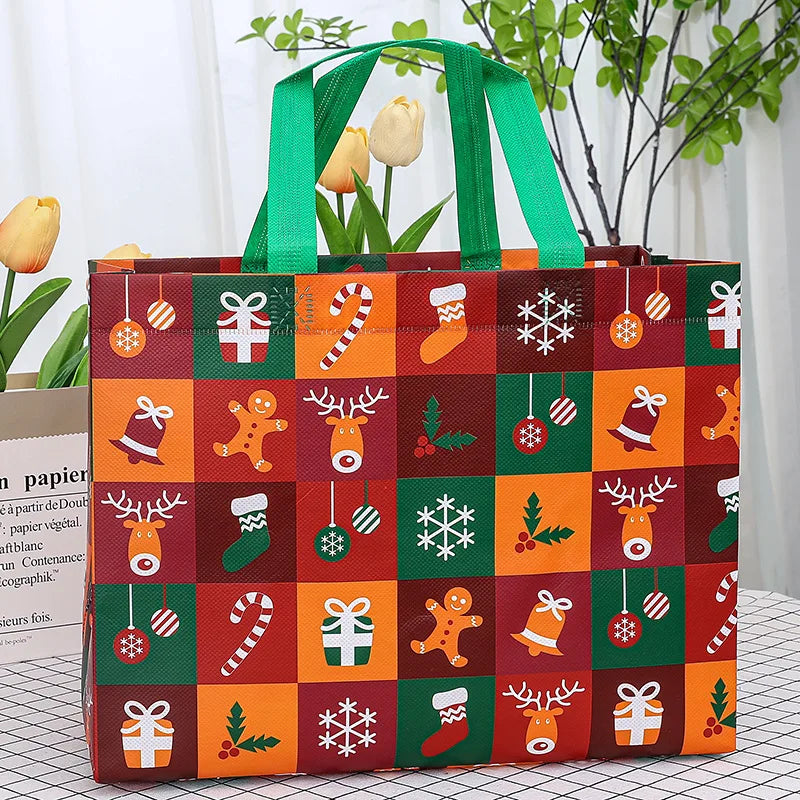Christmas Snowman & Santa Non-Woven Gift Bag | Holiday Tote