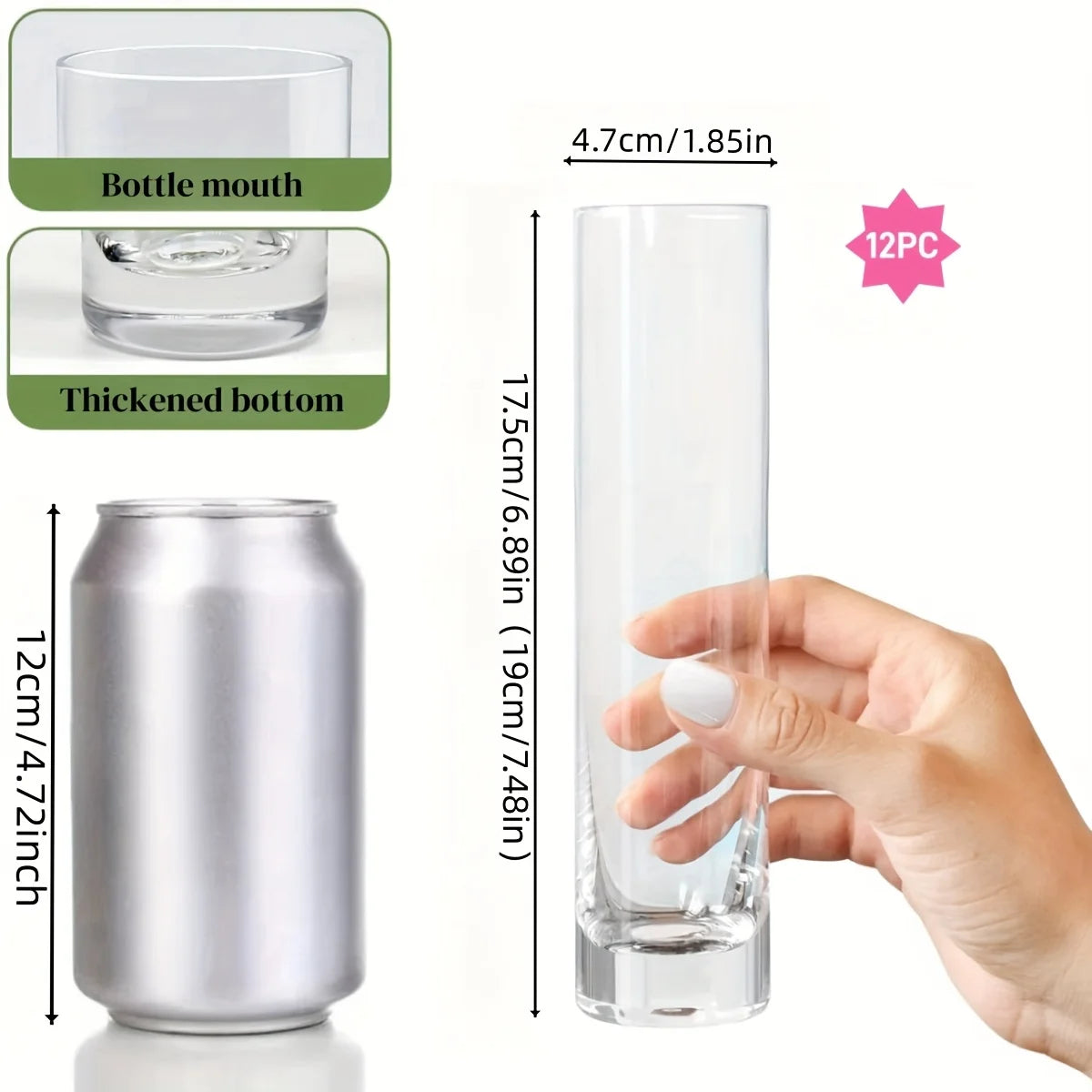 12 Pieces Glass Cylinder Vase, Clear Small Flower Vase, Home Decoration Vase, Party Decoration Vase, Suitable for Wedding Oasis Select