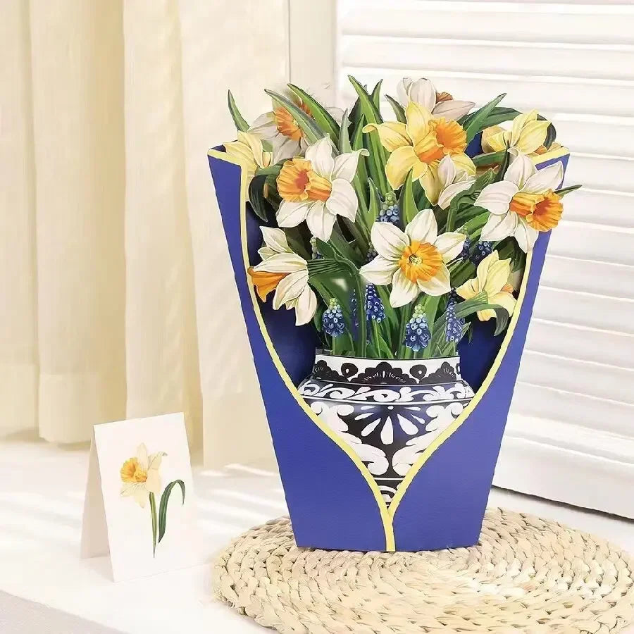 1/3/5/10PCS Paper Flower Bouquet Card 3D Pops-up Bouquet Forever Paper Hand Bouquet Valentine's Day Gift Mother's Day Cards Oasis Select Narcissus 3PCS