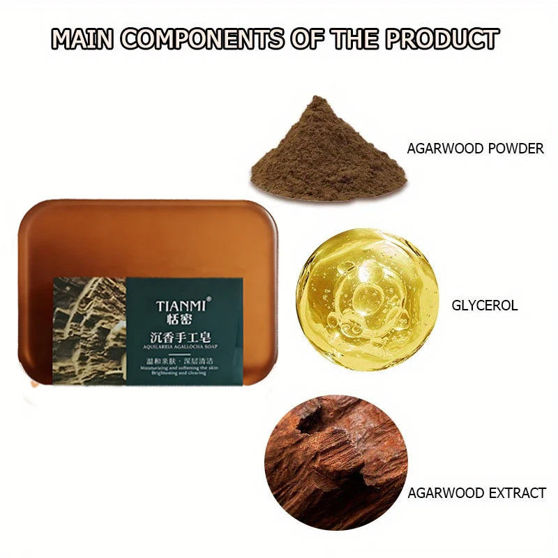 2PCS Agarwood Handmade Soap, enriched with agarwood extract and glycerin, provides deep cleansing, full-body bathing, hydration Oasis Select