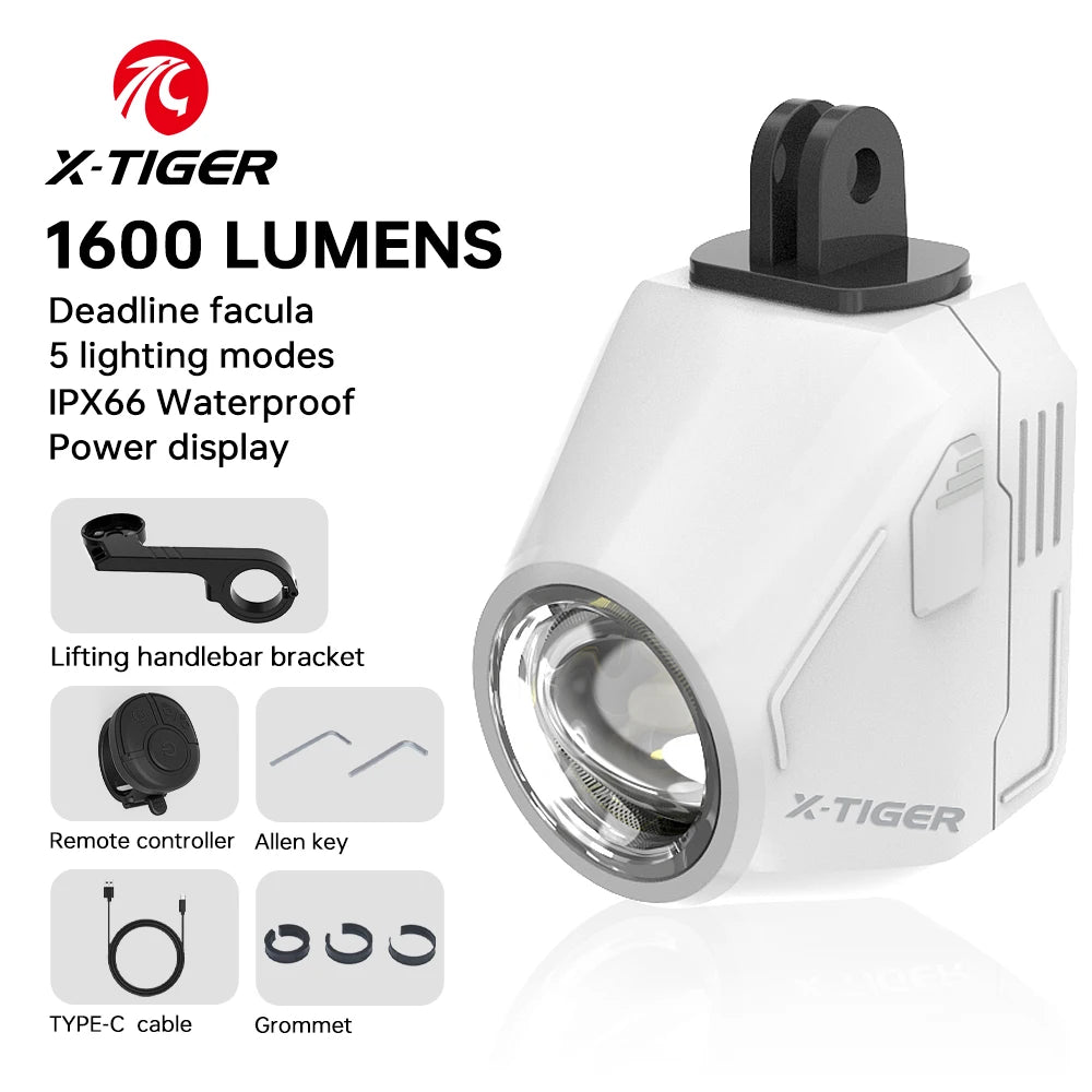 X-TIGER Bike Light 1600 Lumens Super Bright IP66 Waterproof Bicycle Lights Wireless Remote Control MTB Road Bike Front Light Oasis Select QD-2502