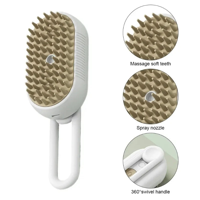 3 in 1 Pet Electric Steam Brush Cat and Dog Cleaning Spray Massage Grooming Comb Retractable Handle Pet Hair Removal BeautyBrush Oasis Select