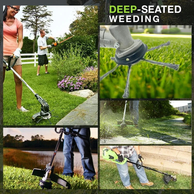 Weed Brush Head Steel Wire Wheel Grass Trimmer Head Removal Moss Rust Lawn Mower Grass Brush Disc Weed Brush Trimmer Heads Oasis Select