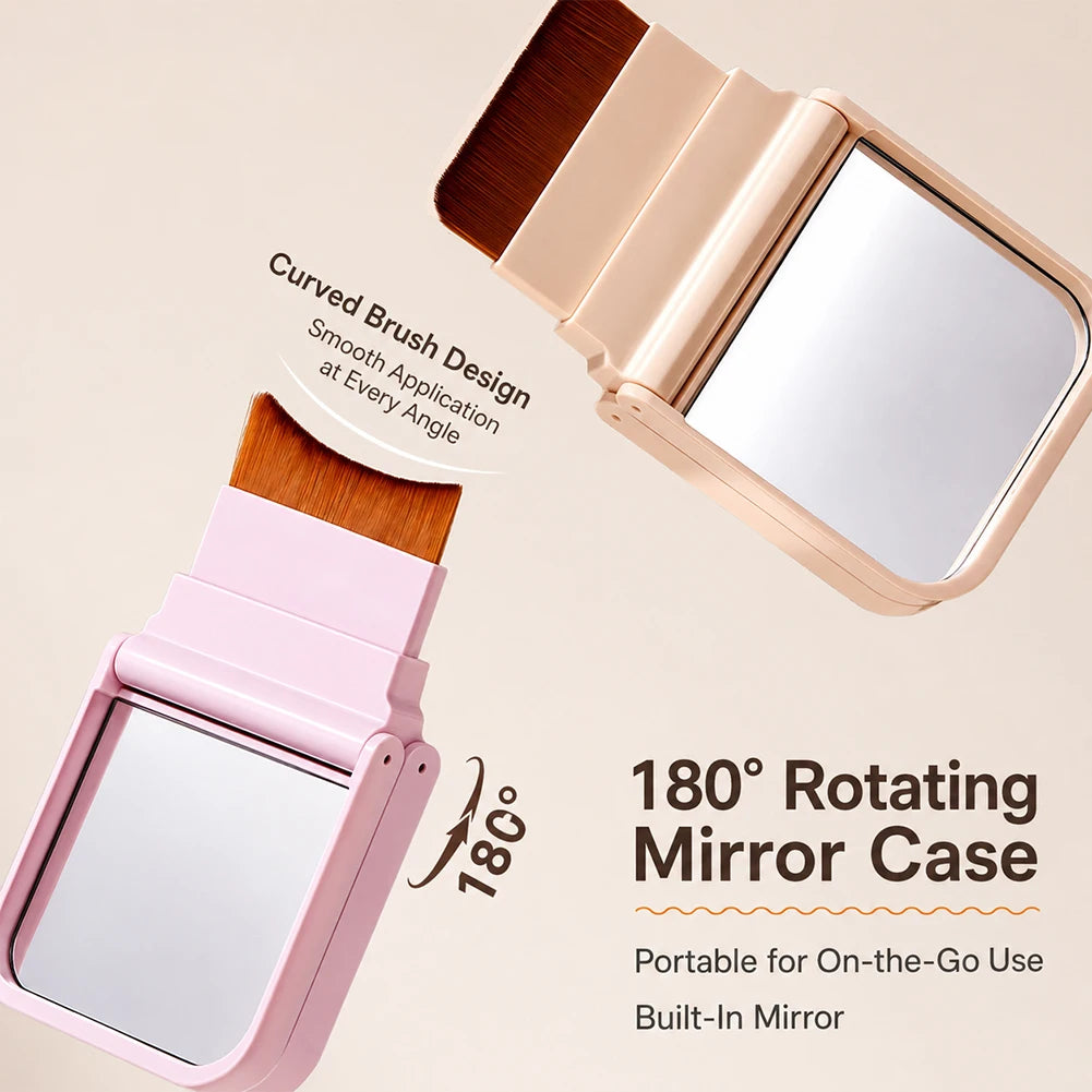 Foldable Compact Makeup Mirror Case Cute Hamster Pattern Soft Foundation Brush & Skin-friendly Powder Puff Pocket Beauty Kit Oasis Select