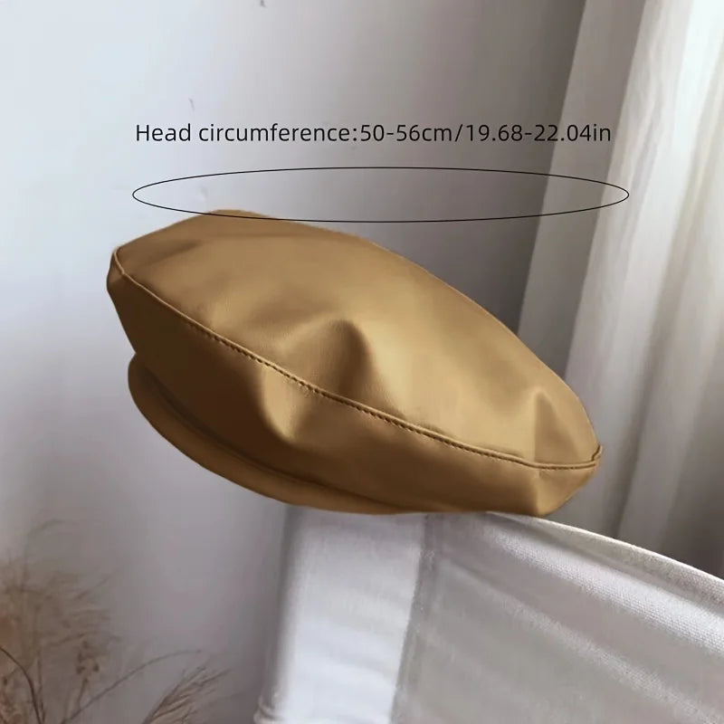 Women Girl Beret Hat French Retro Artist Beanie Hat Elegant Solid Color PU Leather Lady Painter Cap Spring Autumn Lady Berets Oasis Select