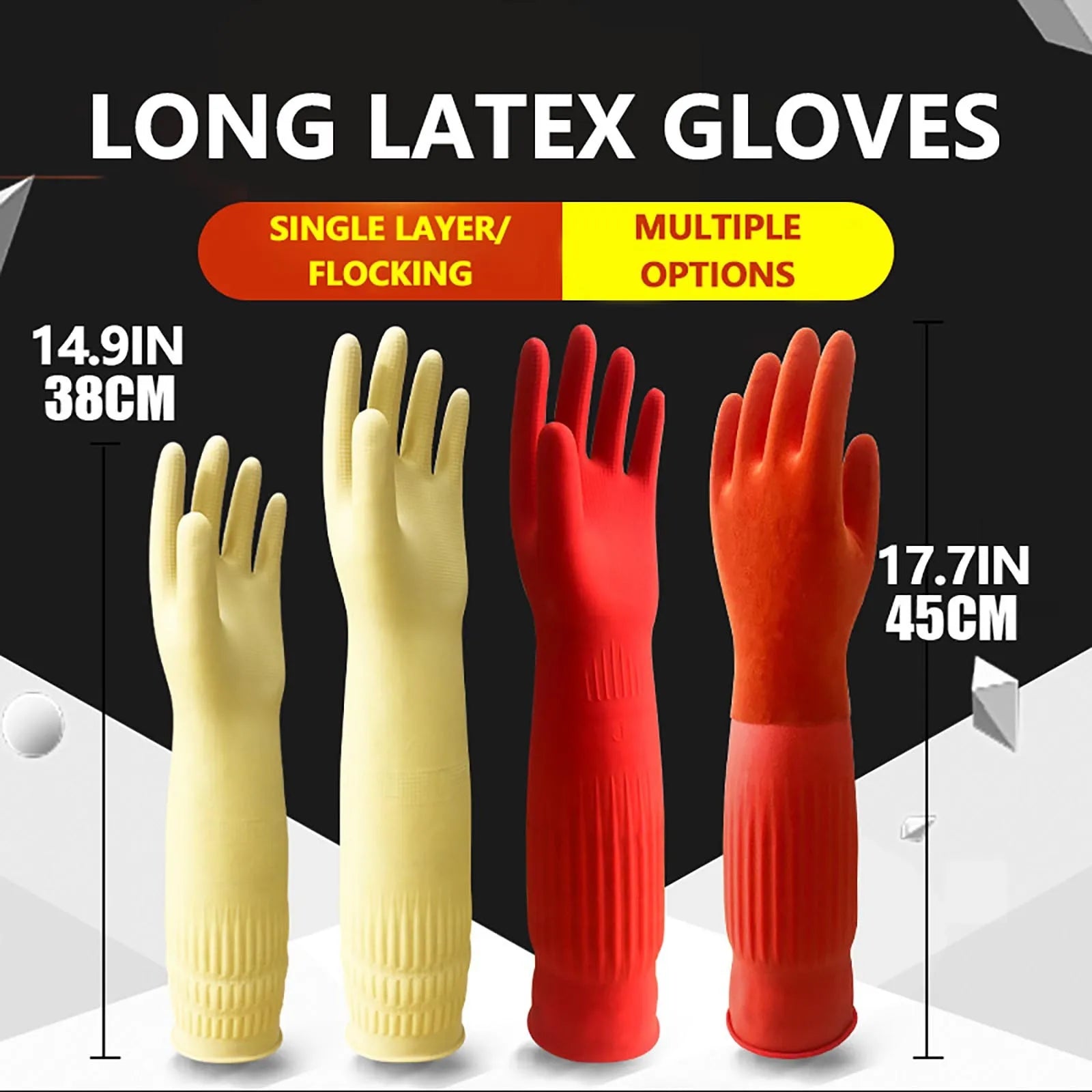 1pair Flexible Comfortable Rubber Clean Gloves Red Dish Washing Long Home Bathroom Cleaning Kitchen Accessories Oasis Select