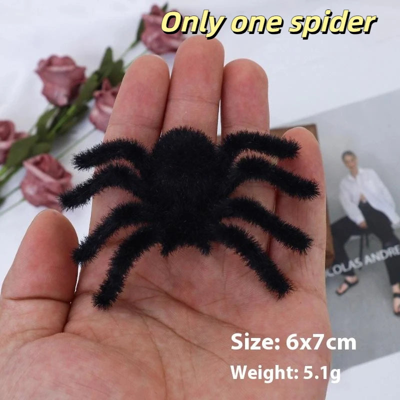 3D Flocking Black Spider Figurine | Halloween Party Decor