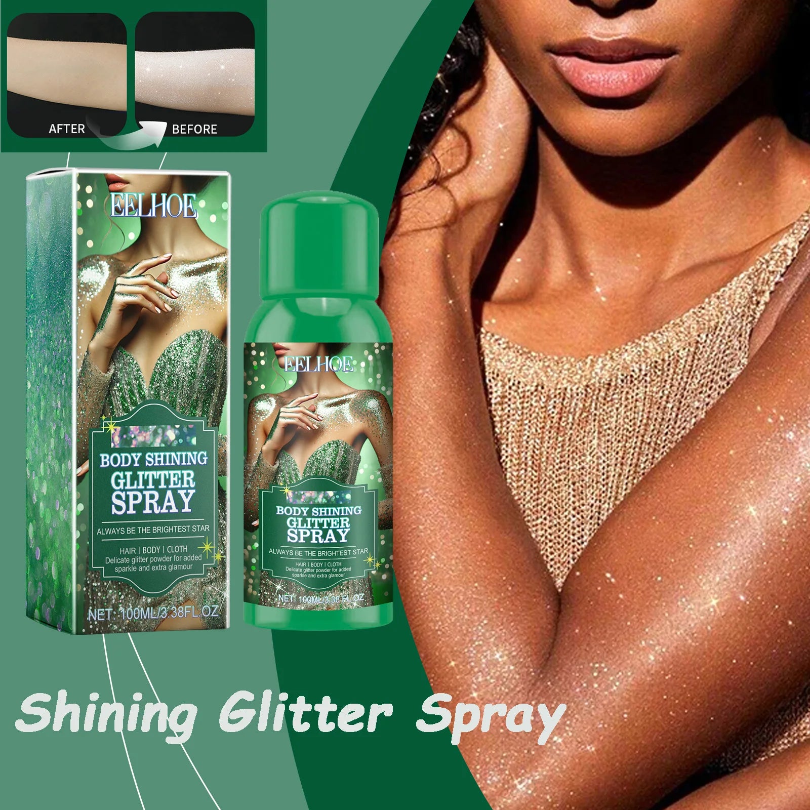 Eelhoe Glitter Highlighter Spray – Body, Hair & Clothes 100ml Body Glitter Spray Oasis Select