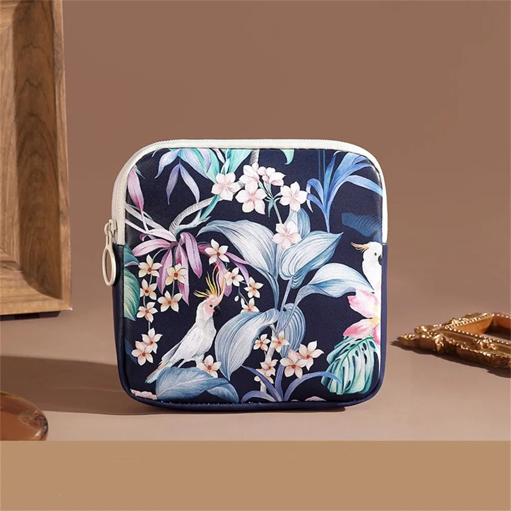 Women Girls Cosmetic Makeup Bag Coin Purse Large Capacity Sanitary Pads Bag Portable Mini Data Cables Organizer Multipurpose Oasis Select Color 7-12x12cm