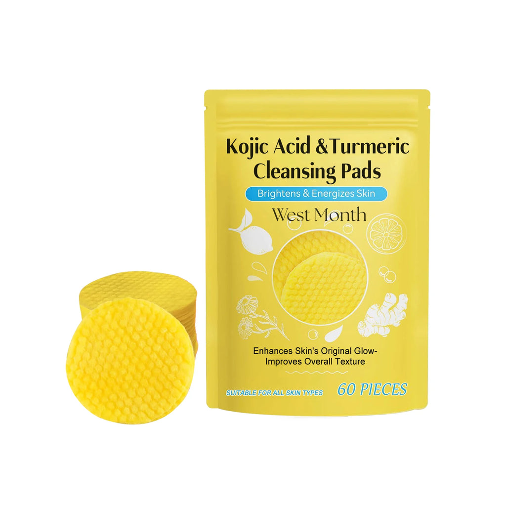 Turmeric Kojic Acid Cleansing Pads Exfoliating Remove Dead Skin Acne Fade Melanin Oil Control Nourish Glow Facial Wash Sponges Oasis Select 60pcs boxed