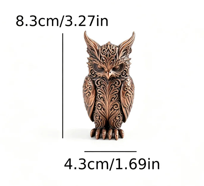 Mysterious Patterns Owl Figurines 3D Printed Forest Fantasy Miniature Statues Magic Bird Ornaments for Home Office Desktop Decor Oasis Select Owl bronze